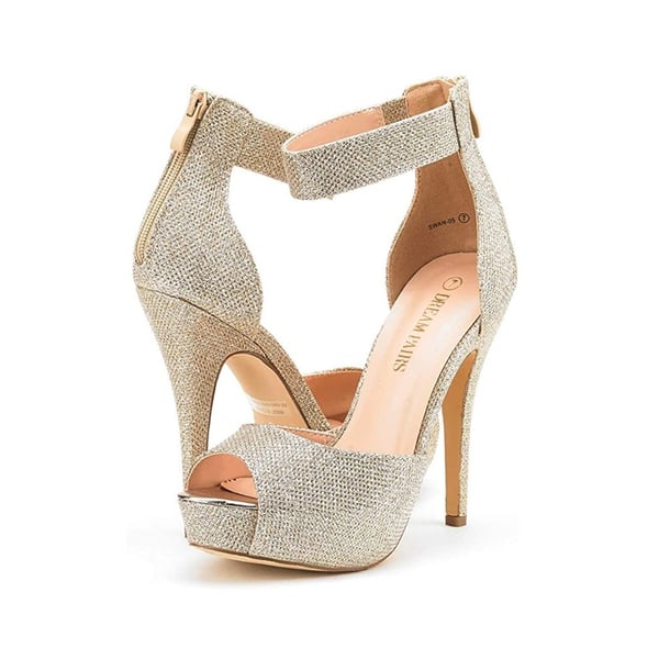 High Heel Stiletto Ankle Strap Platform Pumps - GOLD GLITTER - 1